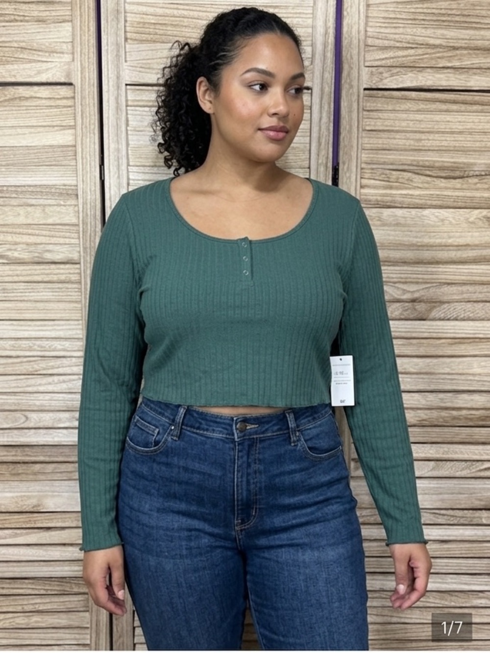 BP Green Long Sleeve Ribbed Crop Top Size 2x New With Tags